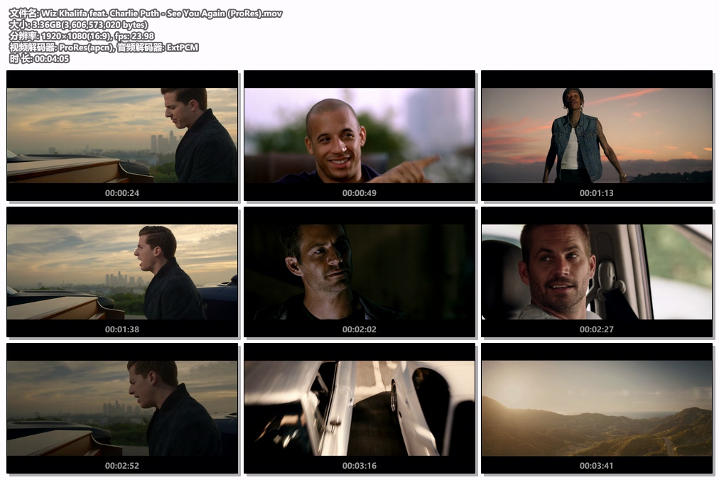 图片[2]-Wiz Khalifa feat. Charlie Puth – See You Again 1080P [ProRes MOV 3.36GB]-蓝光演唱会资源网