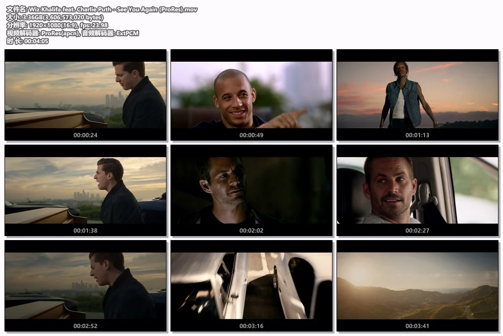图片[2]-Wiz Khalifa feat. Charlie Puth – See You Again 1080P [ProRes MOV 3.36GB]-蓝光演唱会资源网